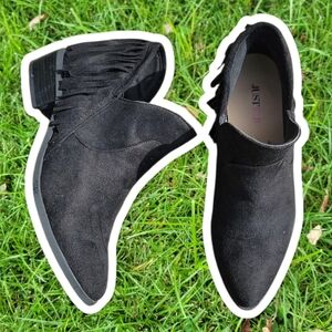 JustFab Black Suede Fringe Ankle Booties